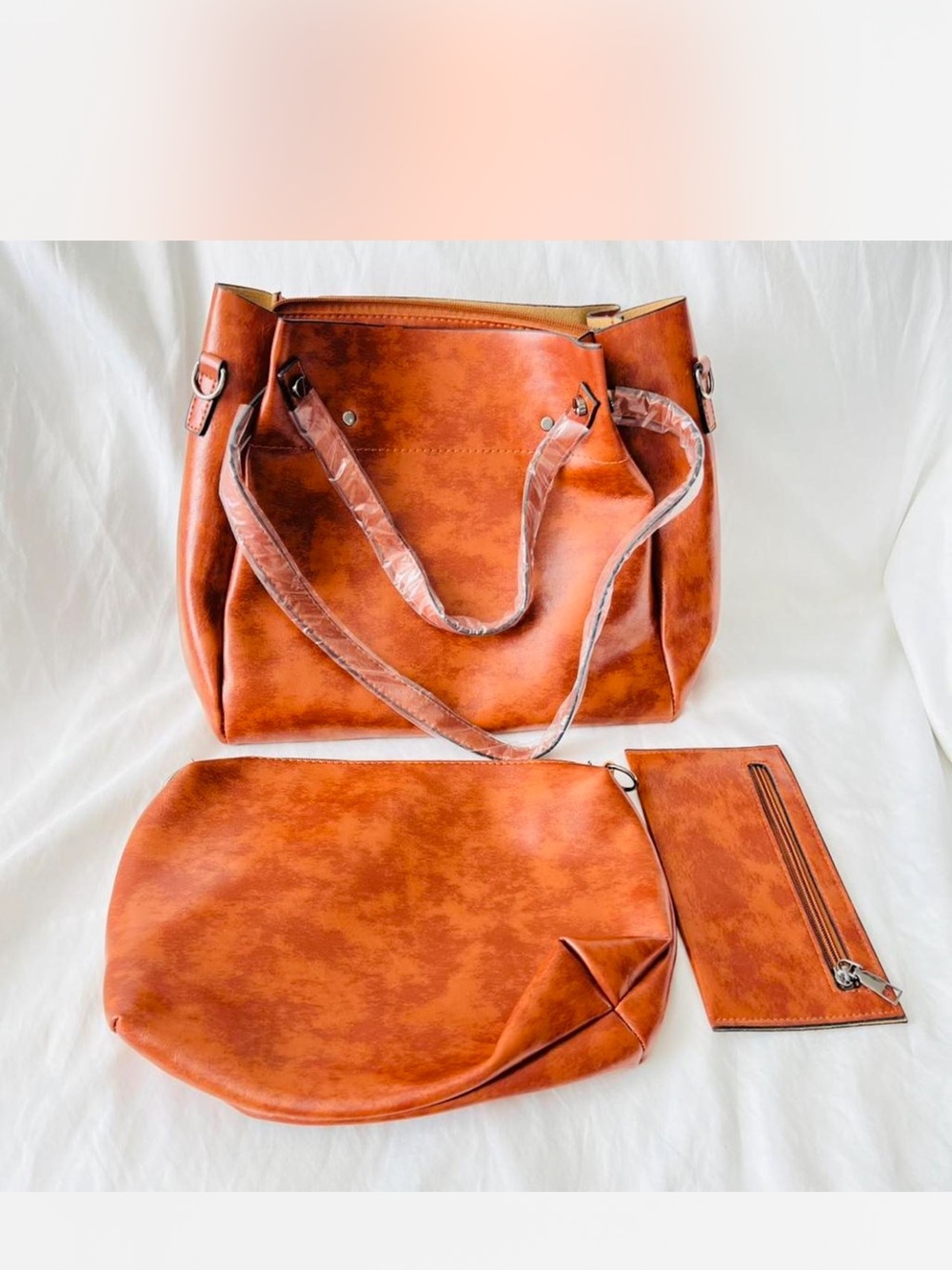 Classic Women's Tote Bag Set - Brown Faux Leather